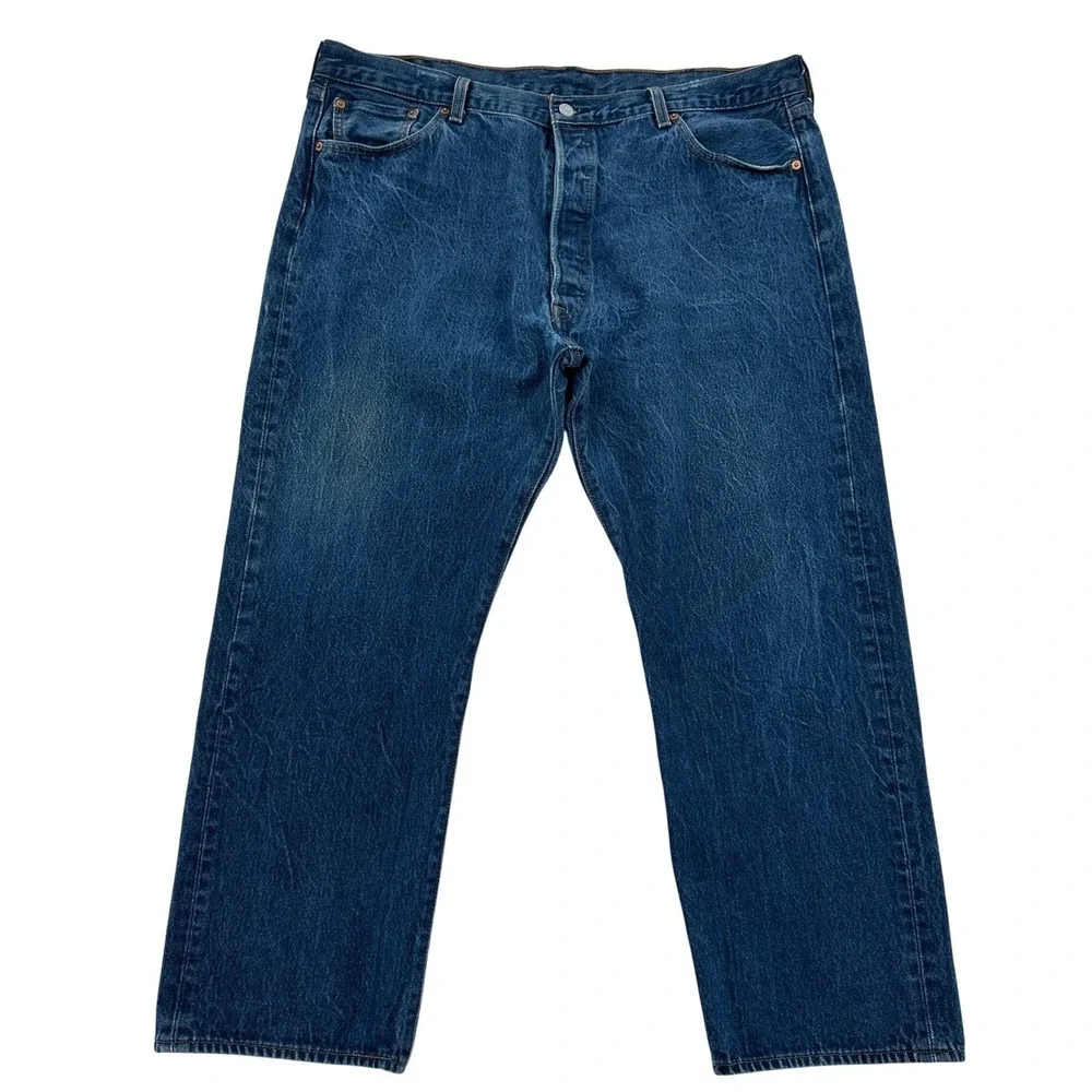Levi's 501 Button Fly Jeans Dark Wash Straight Leg Denim Work Rodeo Men Sz 44X27